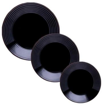 Imagem de Jogo de 18 pratos vidro black 6 fundos 6 rasos e 6 sobremesa - lyor