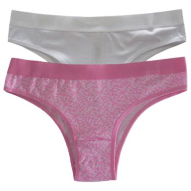 Imagem de Kit 2 Calcinhas Estampa Folhas Rosa Ântico Lisa Branco M - Basic+