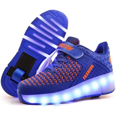 Imagem de Ufatansy tênis de skate com rodinhas recarregáveis USB para meninos e meninas, tênis fashion com rodas, superfície de malha confortável, dia de Ação de Graças, melhor presente de Natal, I-single Blue, 3 Little Kid