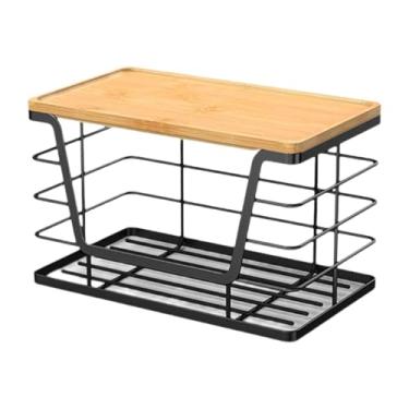 Imagem de Fenteer Recipiente de saco de lixo montado na parede, dispensador de saco de lixo com tampa de bambu, organizador de lavanderia embaixo da pia, cesto para, S