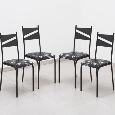Imagem de Conjunto 4 Cadeiras para Cozinha e Sala de Jantar Preto Floral - MBM D