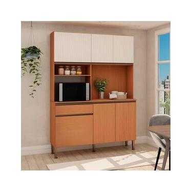 Imagem de Cozinha Compacta Genialflex Veneza com 6 Portas, 1 Gaveta, 2 Prateleiras e 139,9cm de largura – Freijó/White Laca