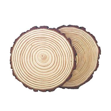 Imagem de Placas de madeira de pinheiro natural não tratadas sólidas fatias de madeira para casamentos, centros de mesa, projetos ou decoração DIY, Wooden, 2Pcs 7"-8", 1