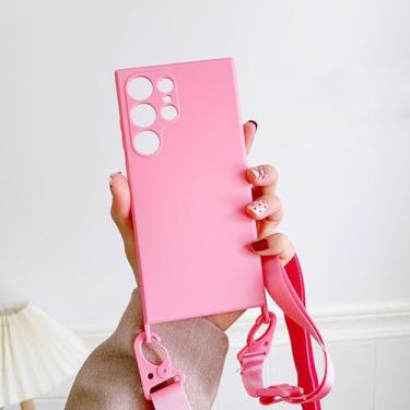 Imagem de HJZSZX Para Samsung S23Ultra Cor Sólida Matte Pendurável Corda Macia TPU Capa de Telefone À Prova de Choque Capa Traseira (Para Samsung S23Ultra/Rosa)