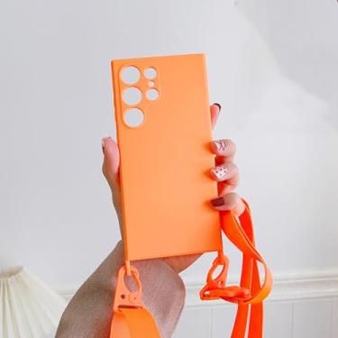 Imagem de HJZSZX Para Samsung S23Ultra Cor Sólida Matte Pendurável Corda Macia TPU Capa de Telefone À Prova de Choque Capa Traseira (Para Samsung S23Ultra/Laranja)