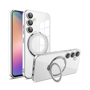 Imagem de HJZSZX Para Samsung S23Ultra Suporte Rotativo de Metal Revestimento TPU Transparente Capa Traseira (Para Samsung S23Ultra/Prata)