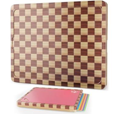 Imagem de Tábuas de corte de madeira de bambu para cozinha, conjunto de tábuas de corte com 6 tapetes flexíveis, conjunto de tábuas de cortar para cozinha, lavável na lava-louças, presentes de cozinha criativos