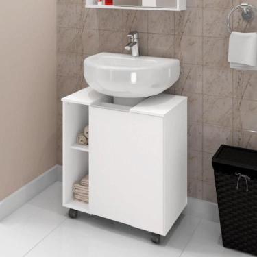 Imagem de Gabinete Para Banheiro Pequin c/ Porta e 6 Nichos Branco - Ofertamo