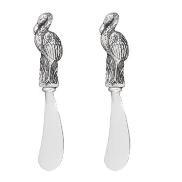 Imagem de UP Conjunto de espalhador de queijo flamingo, espalhadores de manteiga de liga de zinco com alças decorativas para queijo, creme e molhos, prata, 12 cm, conjunto de 2