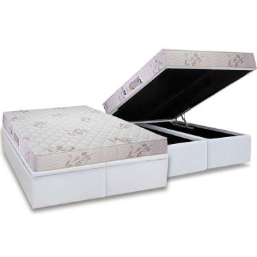Imagem de Cama Box Baú Queen: Colchão Espuma D33 Luckspuma Supreme Floral Duplo + Base White(158X198)