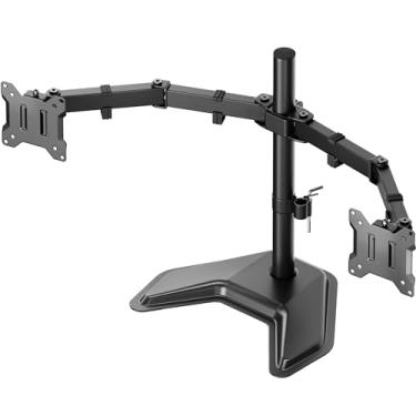 Imagem de monTEK Suporte de monitor duplo independente estável para telas de computador de 17 a 32 polegadas, suporte de mesa resistente com 10 kg por braço, suportes e braços totalmente ajustáveis, base sólida