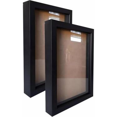 Imagem de Kit 2 Molduras Caixa Alta Revestida com Vidro para Quadros Quilling e Scrapbook - 21x29,7cm - 1,5x3 Cor:PRETO;Tamanho:21