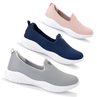 Imagem de Kit 3 Sapatilha Feminina Ortopédica Calce Fácil Sem Cadarço Leve Confortável (Marinho/Nude/Cinza, BR, Adulto, Numérico, 39)