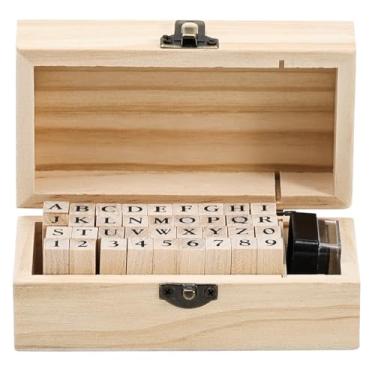 Imagem de Carimbo de borracha, alfabetos, 36 peças, carimbos do alfabeto com caixa de madeira para cerâmica, número de madeira vintage e símbolo de letras, mini carimbos para artesanato de argila, fabricação de