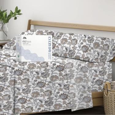Imagem de Mayfair Linen Lençóis estampados 100% algodão orgânico California King Size - Jogo de cama de 4 peças de algodão orgânico Cal King Percale, macio, refrescante e nítido, conjunto de cama de hotel com