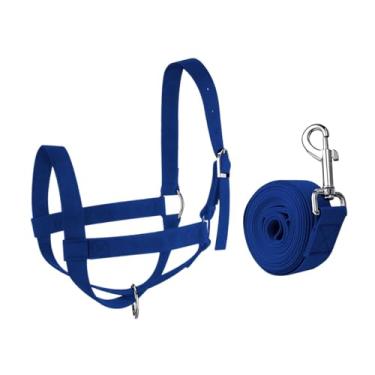 Imagem de Dynwave Cabresto de vaca com corda de guia, arreios ajustáveis ​​de nylon, cabresto de bezerro, rédea de touro para cavalo, burro, uso diário, bois, L