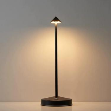 Imagem de Luminária Abajur de Mesa Moderna Minimalista Sem Fio Recarregável USB com Variação de Led e Dimmer, 30cm (Preto)