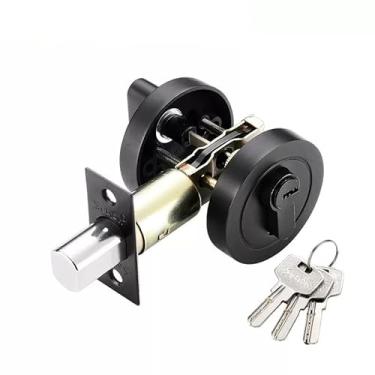 Imagem de SUYA Fechadura de cilindro único com chaves, fechadura externa redonda com chave para porta de entrada frontal, preto fosco