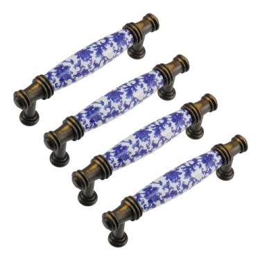 Imagem de Mcredy Puxadores de armário de cozinha com orifício central de porcelana de 9,6 cm puxadores de gaveta de cerâmica com parafusos para gaveta de armários, 4 pacotes