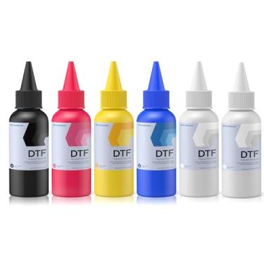 Imagem de PUNEHOD Tinta DTF 600 ml - Tinta de transferência DTF premium para filme PET, refil de tinta para impressora DTF L1800 R1390 L805 L800 XP600 TX800, tamanho: 6 * 100 ml (CMYKW+branco)