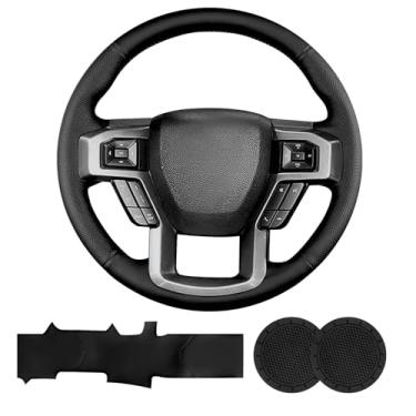 Imagem de Capa de volante de couro genuíno costurada à mão para Ford F-150 2015 2018/Expedition 2018/F-150 Limited 2016/F-Series Super Duty 2017 2020 2022, acessórios interiores (B: pequenas saliências, com
