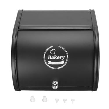 Imagem de Aqur2020 Metal Bread Box Pão Bin Recipiente De Armazenamento De Pão Espaçoso Aço Carbono Organizador para Sala Quarto Cozinha (Rolo tampa)
