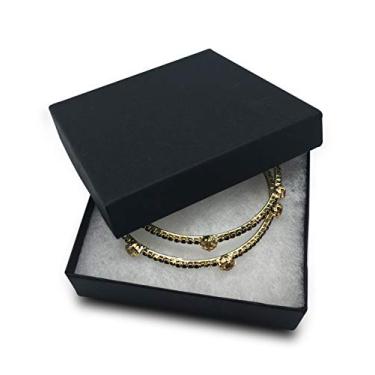 Imagem de TheDisplayGuys – Pacote com 25 caixas de joias de papel de papelão preenchidas com algodão #34 – Preto fosco (9,9 cm x 9,9 cm x 5 cm) - para envio ou armazenamento