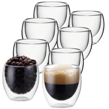 Imagem de Kit 8 Xícaras Copos Diferentes Vidro Parede Dupla Isolante Térmico 80m