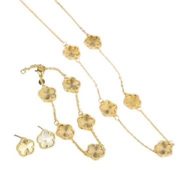 Imagem de Colar de trevo preenchido a ouro 14K para mulheres - Conjunto clássico de flores de cinco folhas, conjunto de joias, conjunto de joias, colares de trevo de cinco folhas, joias delicadas de trevo da