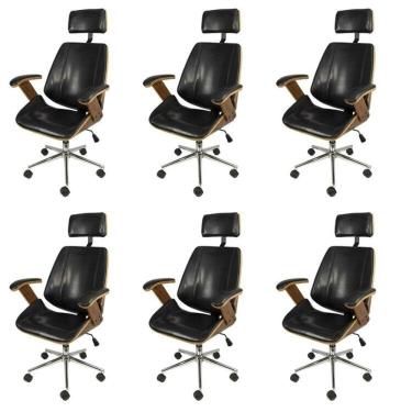 Imagem de Kit 6 Cadeiras para Escritorio Presidente Bergen 3331 Preto