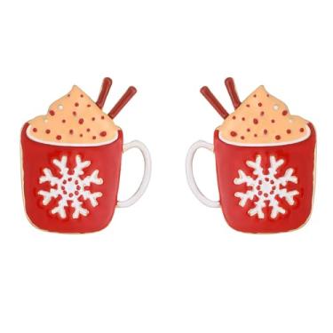 Imagem de Brincos fofos para caneca de Natal – Caneca de café esmaltada, floco de neve, flor, laço de bengala doce, enfeite de Natal, brincos de declaração, joia delicada para mulheres, filhas e amigas, Small