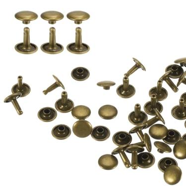 Imagem de HARFINGTON 100 conjuntos de rebites de tampa dupla, 10 x 10 mm, aço carbono, cabeça redonda, parafusos, parafusos tubulares de metal para decoração de artesanato em couro, bronze