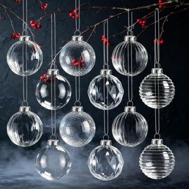 Imagem de Soulchen 12 peças de enfeites de bola de Natal de vidro transparente, 6 cm, enfeites para pendurar em árvore de Natal, bolas de vidro, bolas de Natal, presentes