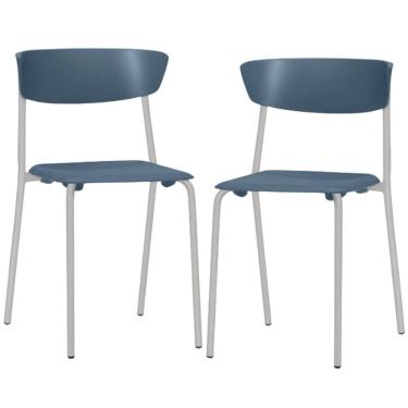 Imagem de Kit 02 Cadeiras Empilhável Fixa F02 Base Aço Cinza Azul - Lyam Decor
