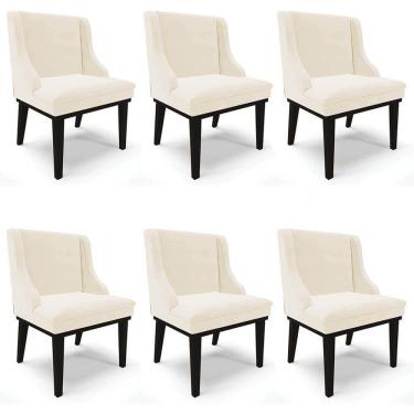 Imagem de Kit 6 Cadeiras Estofadas para Sala de Jantar Base Fixa de Madeira Preto Lia Veludo Bege - Ibiza