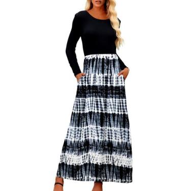 Imagem de Vestido maxi Supnier Tie Dye Floral de manga comprida com bolsos
