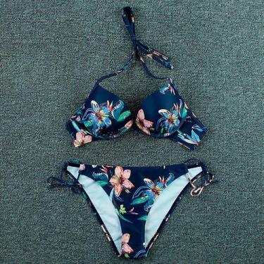 Imagem de Biquíni feminino Halter Strap cintura alta Split Swimsuit - HUOGUO