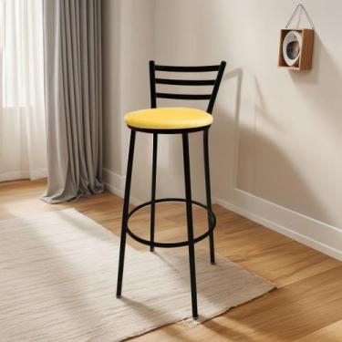 Imagem de Banqueta Alta Roma C/ Encosto - Moveraço, Assento Amarelo