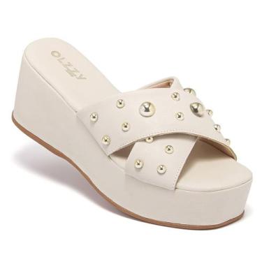 Imagem de Tamanco Plataforma Feminino Olzzy com Tiras Largas Cruzadas e Cravos D