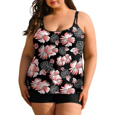 Imagem de Maiô Tankini feminino Aleumdr Plus Size com shorts preto 3X