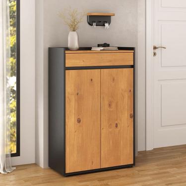 Imagem de Sapateira Alta Organizador de Sapatos 2 Portas 4 Prateleiras Madeira Preto Tilo