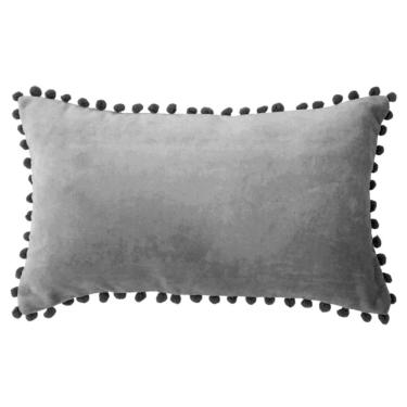 Imagem de Capa de almofada retangular cinza escuro 50x30cm com design de pompon