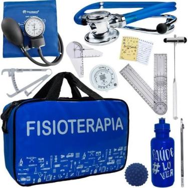 Imagem de Kit Bolsa Fisioterapia Acadêmico Martelo Buck Goniômetro Incoterm, Azu