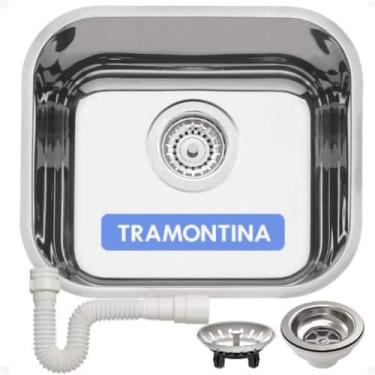 Imagem de Cuba Inox De Cozinha Tramontina 40x34x17 Alto Brilho Válvula Grande Si