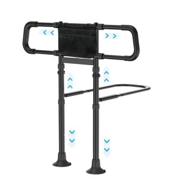 Imagem de Lesamediio Trilho de cama ajustável para segurança de idosos – Suporte resistente de 181 kg, alça antiderrapante, luz com sensor de movimento e bolso de armazenamento – Bengala de cama e corrimão para