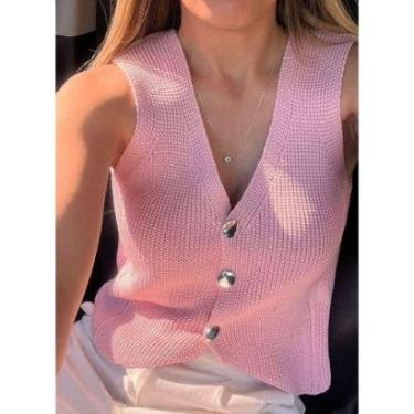 Imagem de Colete regata corte slim botões moda básica tricot modal-Feminino