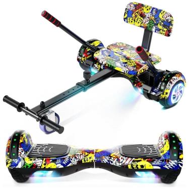 Imagem de Hoverboard com Assento para Crianças e Adultos, 6,5 e 8,5 polegadas, Bluetooth com Luzes LED Coloridas - Kart Graffiti