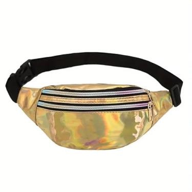 Imagem de Bolsa de peito feminina, bolsa de cintura de grande capacidade com alça ajustável, pochete transversal versátil para uso ao ar livre para mulheres, Laser, ouro, One Size, uso diário