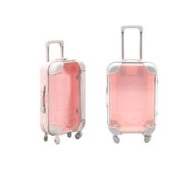 Imagem de Pacote com 2 mini caixas de armazenamento de malas, caixa de bagagem vazia para armazenamento de doces, embalagem de cílios postiços e lembrancinhas de festa, rosa