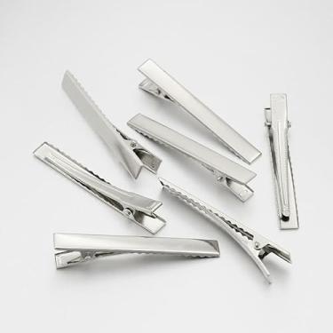 Imagem de 50 peças de grampos de cabelo jacaré de ferro achados de metal de dente único grampos de crocodilo presilhas para laços de cabelo acessório estilo de cabeleireiro, 41 mm de comprimento